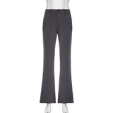 Advbridge Gray Vintage Suit Pants Women Low Waist Streetwear Wide Leg Pants Y2K Office Lady Elegant Slim Casual Flare Trousers