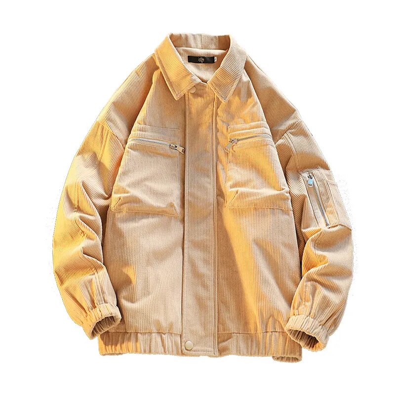Advbridge Autumn Corduroy Jacket Men Fashion Retro Pocket Cargo Jackets Mens Japanese Streetwear Hip-hop Loose Bomber Jacket Men Coat