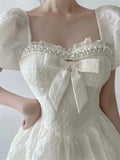 Advbridge  Elegant Party Embroidery Dress A-Line Sexy Vintage Short Sleeve Solid Lace Boho Floral Summer Mesh Dresses Women Vestido