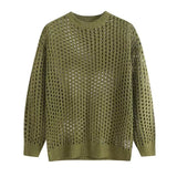 Advbridge Mens Y2k Hollow Out Outfits See-Through Knit Shirts 2024 New Summer Fashion All-Match Casual Geometric Vintage Loose Smock Tops