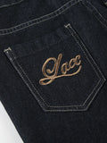 Advbridge Vintage Embroidery Letter Jeans Women Slim-Fits Low Waist Flare Denim Trousers 2025 Spring Autumn Fashion New Lady Streetwears
