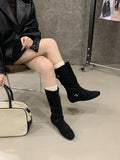 ADVBRIDGE  -  New Design Belts Buckle Women Flat Heels Height-Increasing Insoles Mid Calf Boots Fashion Square Toe Riding Shoes Booties
