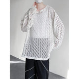 Advbridge Mens White/Black Hollow Tops Mesh Round Neck Loose Casual Long Sleeve T-shirt Men Hip Hop See-through Pullover Party TShirt
