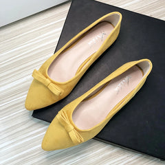 Advbridge  -  Flat Shoes For Women Velvet Leather Pointed Toe Casual Daily Flats Slip on Solid Color Size 33-43 Summer Shoes for Girls Bowknot