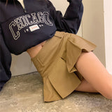 Advbridge  -  American College Style Khaki Pleated Skirt Women's Summer New Casual Solid Color A-line Shorts Skirts Female