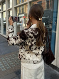 Advbridge Chic Contrast Color Printed Demi-season Jacket For Women Fashion Lapel Single Breasted Lapel Coat 2024 New Lady Street Outerwear