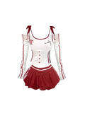 Advbridge Y2k Hot Girls Outfits 2 Piece Set Women Sweet Lace Crop Tops + Red Bow Trousers Autumn Street Harajuku Fashion Pants Sets New