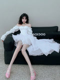 Advbridge Spring New Elegant Long Sleeve Fairy Dresses For Women Fashion Casual Sexy Party Long Dress Korean Sweet White Midi Dress