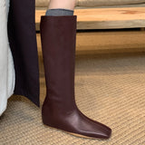 ADVBRIDGE  -  Autumn new women's genuine leather Internal elevation wedge square toe slip-on knee high boots casual female long boots hot