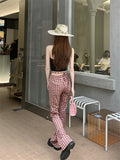Advbridge  -  Women's Lace Up Design Vintage Plaid Pattern Casual Pants Fashion Girls Female High Waisted Skinny Straight Thin Trousers