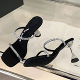 ADVBRIDGE  -  Luxury Rhinestone Open Toe Women Sandals Square Toe Thin Heel Designer Slide Sandals Summer Fashion High Heel Shoes for Woman
