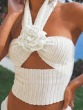 Advbridge Summer Knitted Beach Skirt Sets Women Sexy Halter Backless Slim Bohemian Outfit White Sheer Holiday Two Piece Set 2024 Beachwear