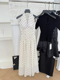 ADVBRIDGE  -  French Polka Dot Dress Women Temperament Summer Halter Backless Long Chiffon Sundress with Bra Elegant Party Women's Dresses