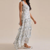 ADVBRIDGE  -  y2k Floral Dress Women Sexy Tie-Shoulder Sleeveless Multi-Layered Ruffled Trim Smocked A Line Dress Beach Party Dresses