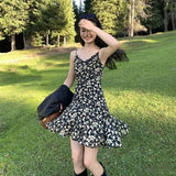 ADVBRIDGE  -  Irregular Floral Mini Dresses V Neck Beach Style Spring Summer Women Dress Korean Fashion Sexy Vestidos Mujer