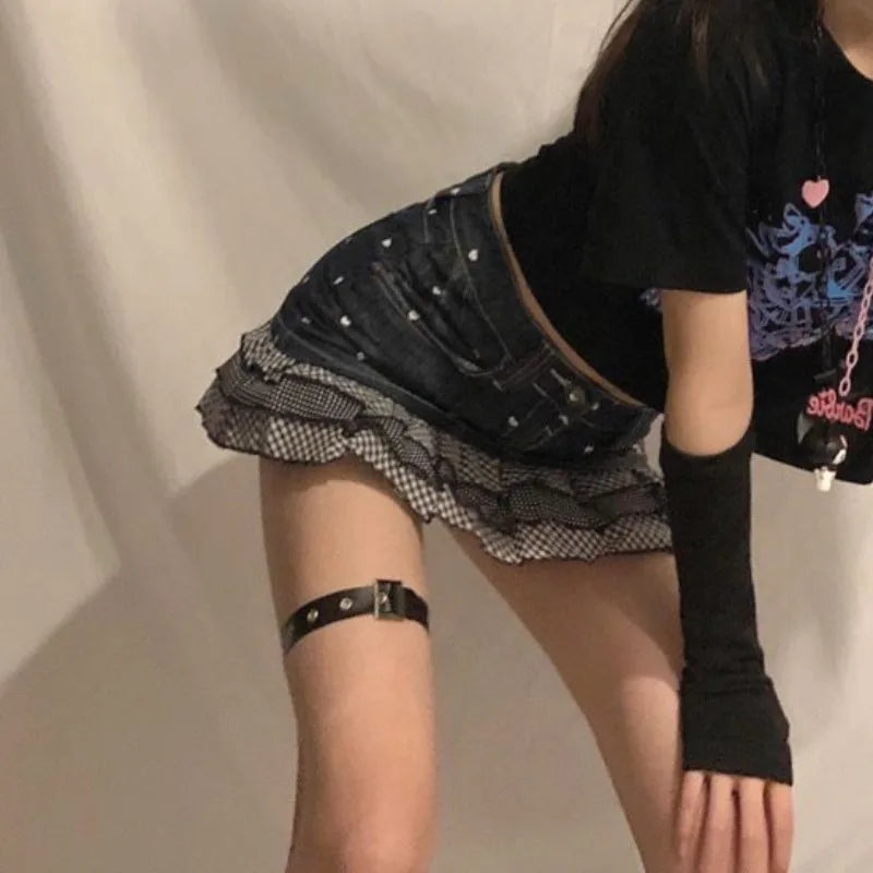 ADVBRIDGE  -  Ruffle Design Hotsweet Denim Skirt Retro Fashion Sexy  Spice Girl Sweet Spicy Jupe Cool Slim Waist Skirts
