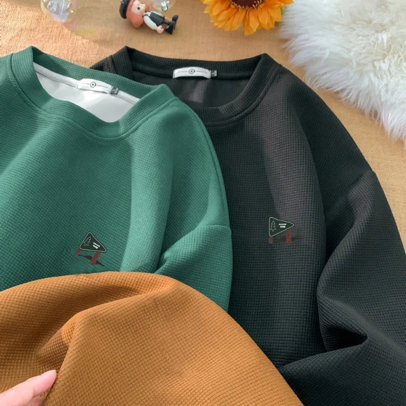 Advbridge Print Waffle Sweatshirt For Men College Style Oversized Long Sleeve Pullovers Man Women Unisex Casual Sweatshirts
