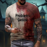 Advbridge Halloween T-shirt Men's Casual Crew Collar Shirt Blood Spatter Patterned Shirt Short Sleeve Top Party Cosplay