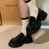 ADVBRIDGE  -  Women's Retro British Style Black Leather Shoes 34-46 Large Size Uniform Single Shoes Thick Bottom Flat Heels round Toe