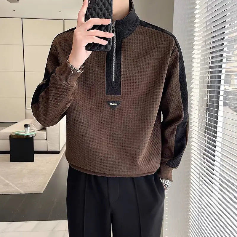 Advbridge Men‘s Wintern outfits New Spring and Autumn Trendy Men's Handsome Simple Half Zipper Stand Up Neck Colored Long Sleeve Loose Casual Sweater Advbridge Men‘s Wintern outfits