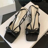 ADVBRIDGE  -  Blue Polka Dot Bow High Heel Sandals Women Fashion Square Toe Back Strap Buckle Brand Designer Shoes Sexy Open-toe Dress Shoes