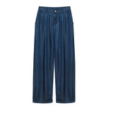 Advbridge Ultra Thin Dark Blue Jeans High Waist Draped Wide Legs Denim Pants Women Summer Loose Straight Ice Silk Casual Pants Streetwear