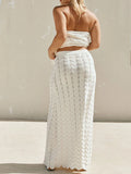 ADVBRIDGE  -  White Crochet Hollow Out 2 Piece Set Women Off Shoulder Strapless Tube Tops+Long Skirts Summer Vacation Beach Chic Skirts Sets