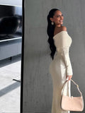 Advbridge 2024 Fashion Off Shoulder Maxi Knitted Dress Women's Elegant White Long Sleeved Skinny Robe Female Chic Autumn New Party Dresses