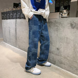 Advbridge Blue Black Plaid Jeans Men Retro Casual Wide-leg Jeans Mens Streetwear Loose Hip-hop Straight Denim Trousers Men Vintage Jeans