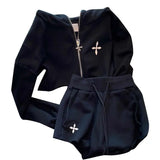 Advbridge New casual sports hooded sweatshirt set shorts fashio high street all cotton two piece sets womens outifits y2k streetwear