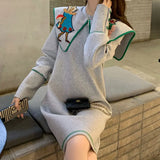 Advbridge Buttons Printing Patchwork Fashion Dresses Loose Preppy Style Sweet O-neck Long Sleeve Streetwear Pullovers Women's Clothing