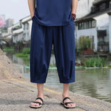 ADVBRIDGE  -  M-5XL Plus Mens Cotton Linen Capri Pants Light Loose 3/4 Long Shorts Elastic Waist Drawstring Harem Casual Beach Yoga Trousers