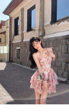 Advbridge Summer Women Sleeveless Sweet Pink Print Beach Dress Female Slim Holiday  Halter Mini Dress Tierred Birthday Party Dress