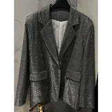Advbridge Luxury Shiny Sequin Chic Blazer Women Coats Long Sleeve Pockets Single Button Autumn Outerwear Party Oversized Jacket Design Top
