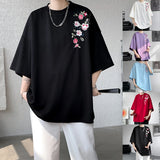 ADVBRIDGE  -  Summer Embroidered T Shirt Men Casual Flower T Shirt Men Streetwear Hip Hop Loose Short Sleeved T-shirt Mens Top Large Size 5XL