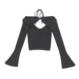 Advbridge  Y2K Knitted Halter Cami Tops And Flare Sleeve Shrug Set Blue Sweater Set Shawl Stacked 2 Piece Set Long Sleeve