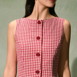 ADVBRIDGE  -  Vintage Plaid Tank Dress Women Summer Sleeveless Round Neck Button Up A-Line Mini Dresses Classic Party Vestidos