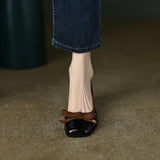 ADVBRIDGE  -  Women Casual Retro Bowknot Flat Shoes Winter Fashion British Style Elegant Square Toe Stiletto Pumps