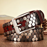 Advbridge 3.8cm Width Men Rivet Studded Belt Punk With Pin Buckle Belts Hip Hop Male High Quality Genuine Leather Belt Rock Strap