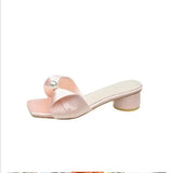 ADVBRIDGE  -  Low Rubber Slippers Shoes Slipers Women String Bead Luxury Slides Square heel 2025 Soft Designer Block Hoof Heels Fashion PU Fab