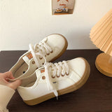 ADVBRIDGE  -  Girls white Light brown SneakersDesigner Canvas Shoes Women Low Top Sneakers Wide Toe Lace Up Trainers Shoes  Comfortable