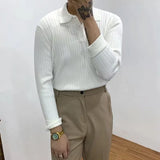 Advbridge Streetwear Spring Long Sleeve Knit Pullovers Men Fashion Solid Button Polos Shirts Fall Clothing Collar Elastic Basic T-shirt