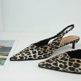 ADVBRIDGE  -  Luxury Brand Women Low Heels Shoes Leopard Print Comfort Work Slingback Footwear Summer Fashion Pointed Lady Mules Sandals