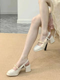 Advbridge Elegant Classic Round Toe Sandals Women 2024 Summer New French Niche High Heels Shoes Female White Chunky Mary Jane Single Shoes