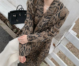 Advbridge Double-breasted leopard print suit woolen coat for women 2024 winter new style loose silhouette mid-length woolen coat trendy