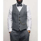Advbridge Navy Blue Wool Tweed Male Suit for Winter Herringbone Groomsmen Wedding Tuxedos Formal Prom Party Men Clothes 3 Pieces