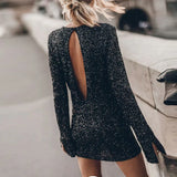 Advbridge Lady Casual Long Sleeve Hip Wrap Dresses Elegant Winter Slim Glitter Party Dress Women Fashion O-Neck Sequins Mini Dress