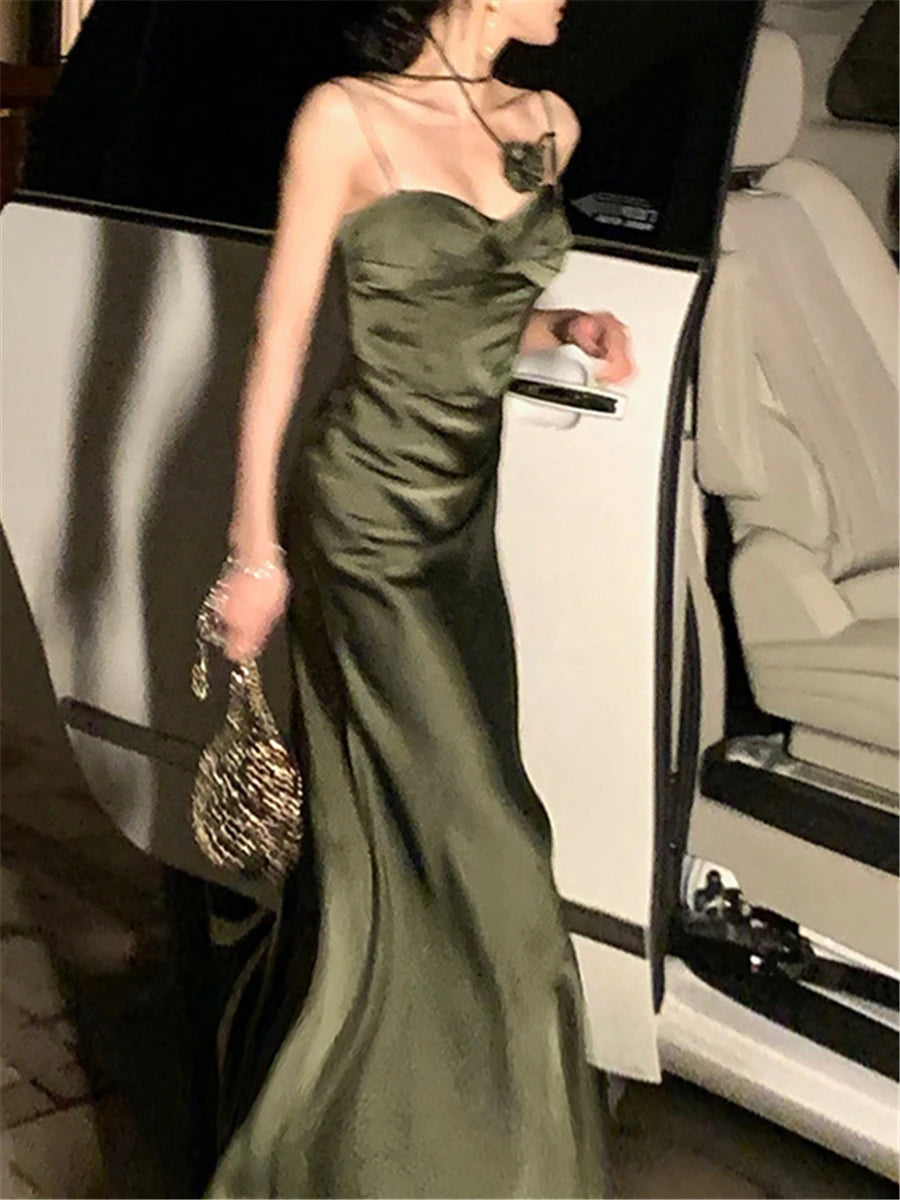 Advbridge Midi Dress Women Elegant Summer Fashion Evening Party Lady Vestido Vintage Spring Bodycon Sexy Satin Dresses Female Clothes