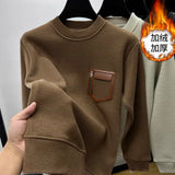 Advbridge Autumn Winter Men Trendy Vintage Simple Fleece Warm Sweatshirt Y2K Casual StreetwearHoodie Solid Long Sleeve Loose Pullover Tops