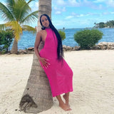 ADVBRIDGE  -  Halter Tie-up Knit Beach Dress Holiday Party Sleeveless Backless Bodycon Long Dress Women Casual Street Party Outfit